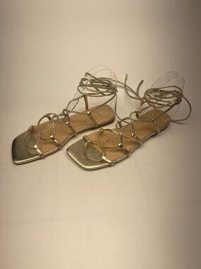 MARC FISHER Women's Calivia Ankle Wrap Sandals Women's Shoes In Gold-tone Sz 8